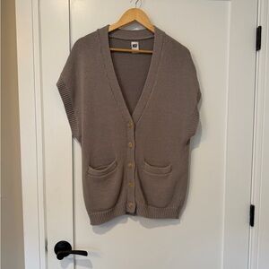 NSF Taupe Button-Front Knit Vest with Patch Pockets